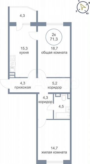 2-к. квартира, 71,3 м², 4/7 эт.