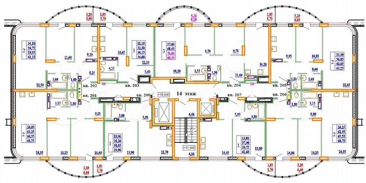 2-к. квартира, 68,8 м², 14/14 эт.