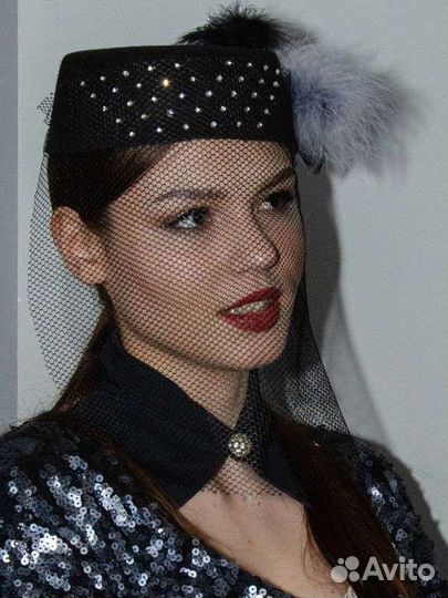 Шляпа женская / шляпка черная с вуалью