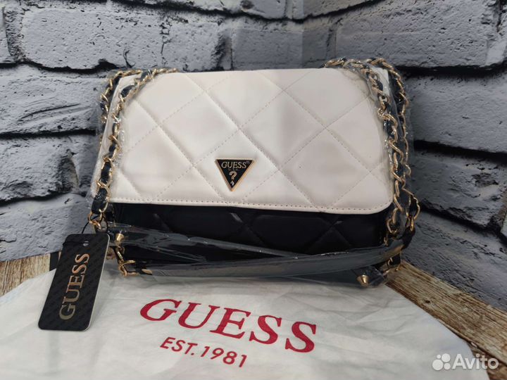 Сумка Женская Guess чёрная с белым