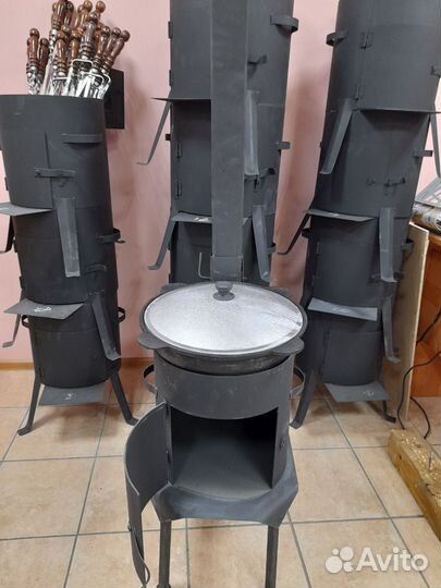 Печь под казан с дымоходом, дверцей 3мм сталь