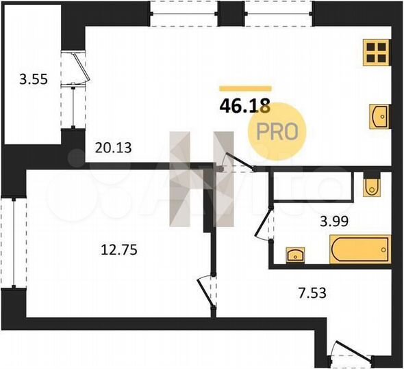 1-к. квартира, 46,2 м², 15/25 эт.