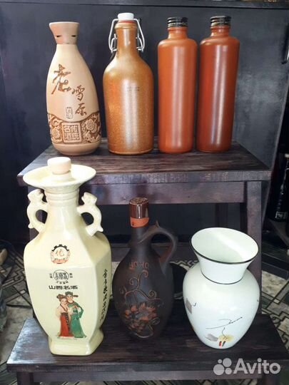 Керамические бутылки, ваза, керам. подсвечники, пр