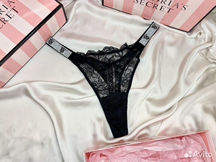 Трусики стразы черные Victorias Secret Оригинал