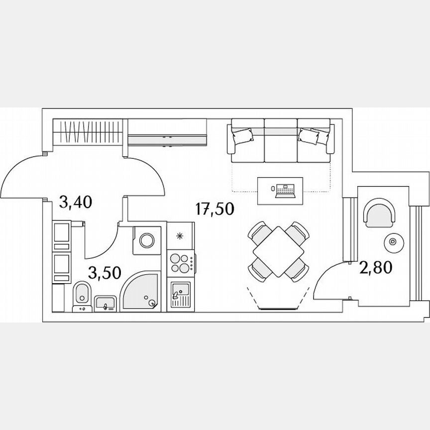 Квартира-студия, 25,8 м², 4/13 эт.