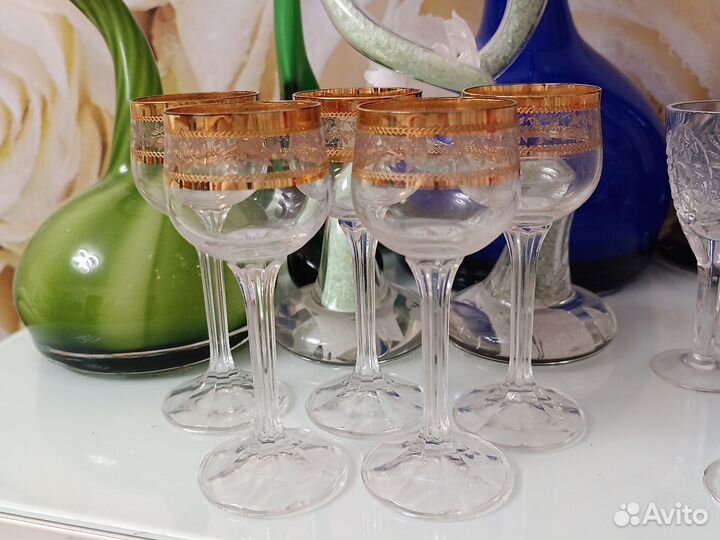 Рюмка с позолотой Богемия, прямая гранёная ножка