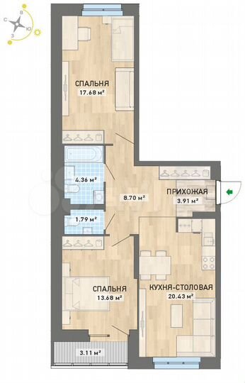 2-к. квартира, 73,7 м², 1/20 эт.