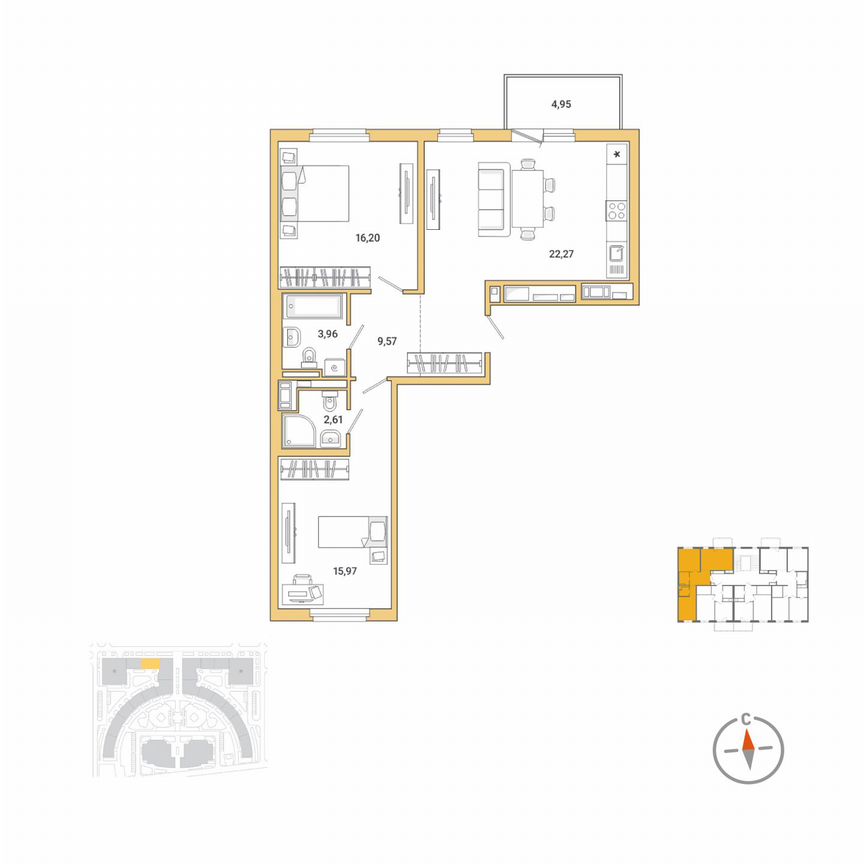 2-к. квартира, 72,1 м², 3/8 эт.