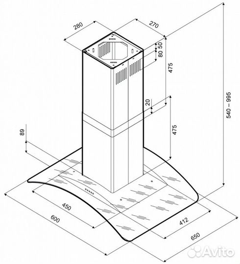 Купольная вытяжка Krona Sharlotta isola 600 Inox/glass 5P Новая