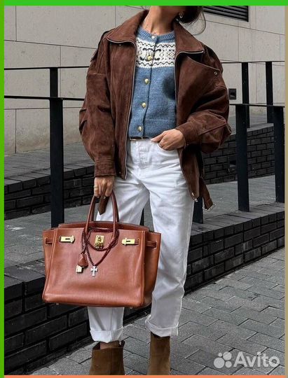 Коричневая бомбер-косуха из экокожи