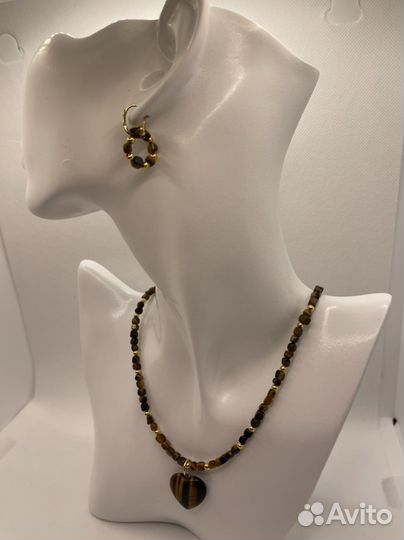 Комплект колье серьги тигровый глаз
