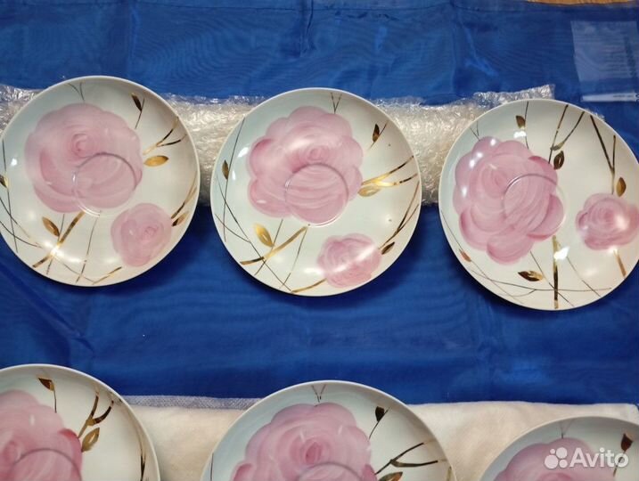Чайные блюдца 6 шт. Роза. Дулево. СССР