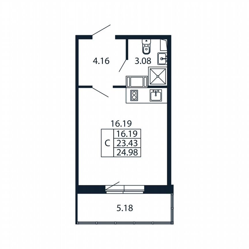 Квартира-студия, 23,1 м², 5/12 эт.