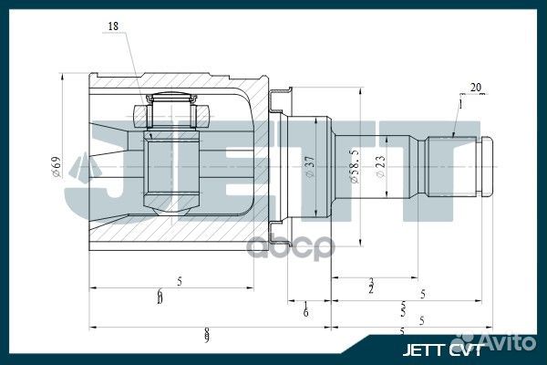 ШРУС внутренний jett V40-9210 188-00263 V40-92