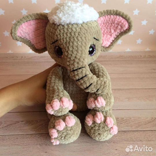 Вязаные плюшевые игрушки лиса,лягушка,слон,бегемот