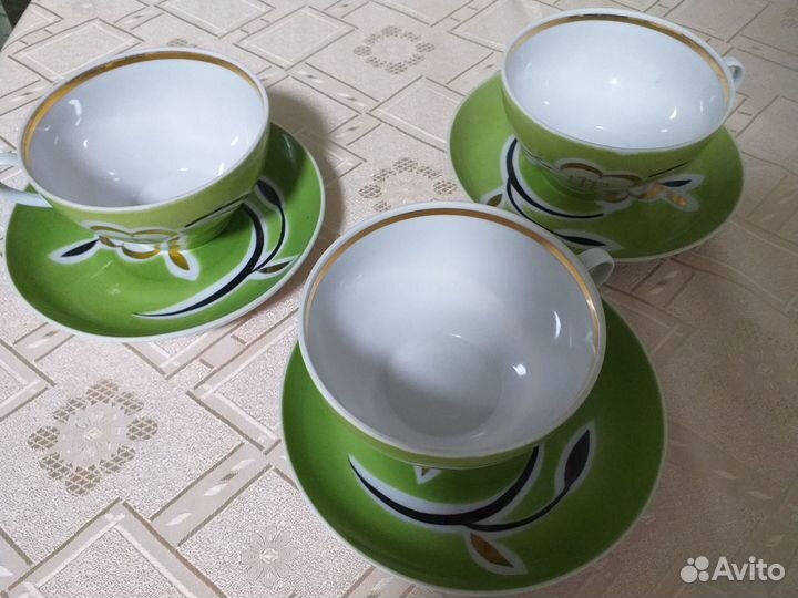 Чайная пара из сервиза зеленый сад или золотой цв