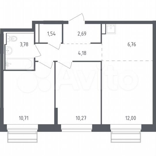 3-к. квартира, 51,9 м², 9/9 эт.