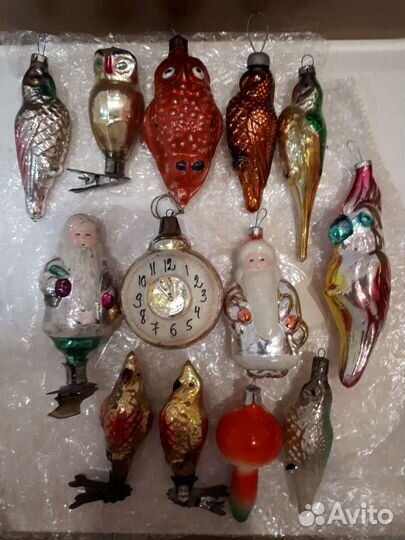 Елочные игрушки ссср,старины попугаи.прищепка часы