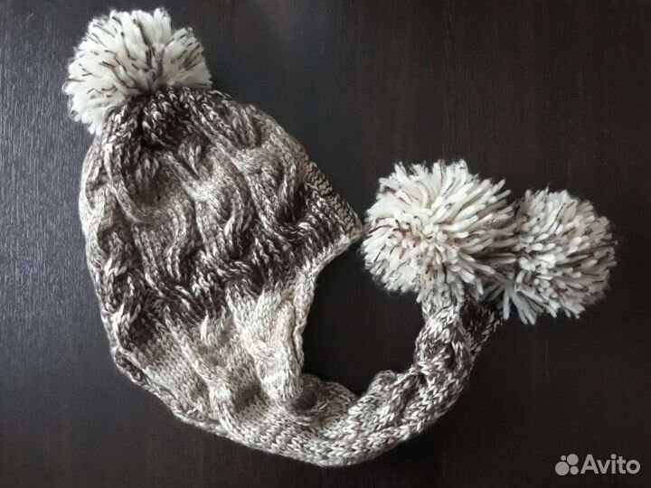 Новая шапка-ушанкас помпонами р. 56-58