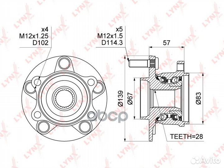 Ступица колеса зад прав/лев WH1036 lynxauto