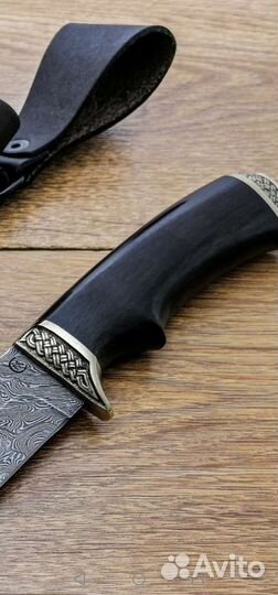 Нож Егерь из дамасской стали, рукоять черное дерев