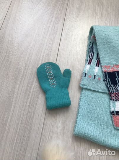 Шапка зимняя шарф комплект варежки