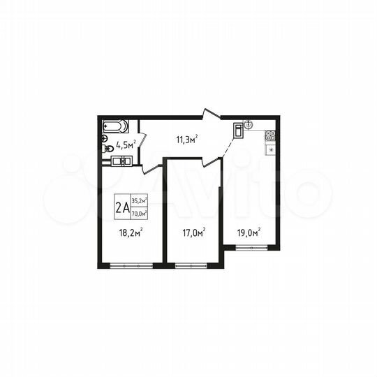 2-к. квартира, 70 м², 2/9 эт.