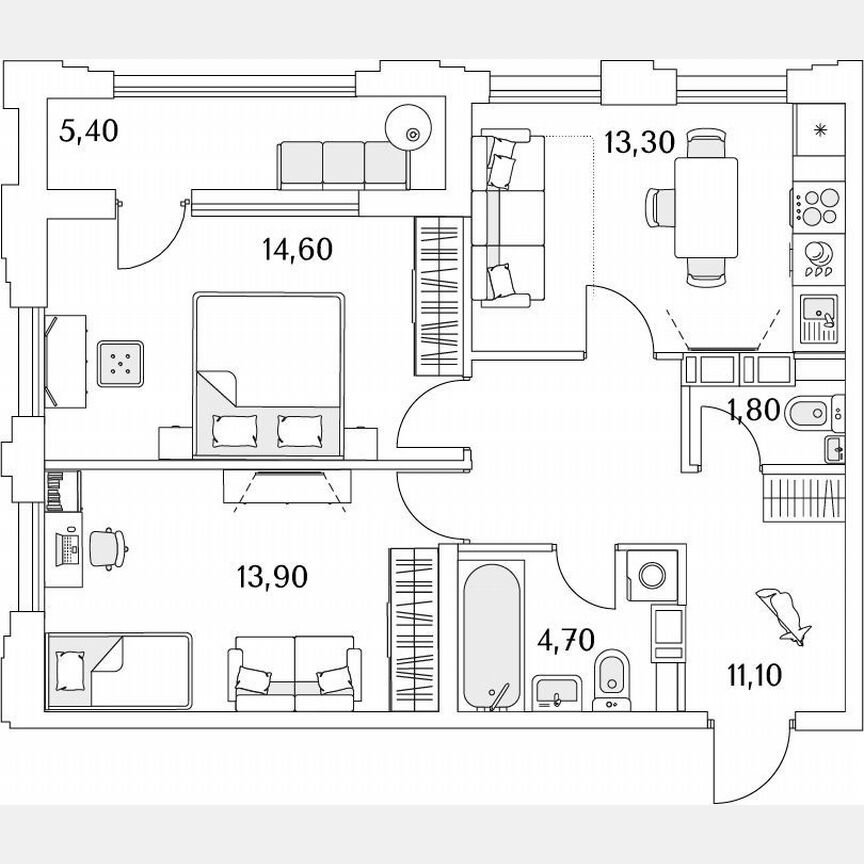 2-к. квартира, 23,6 м², 10/13 эт.