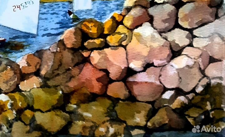 Картина акварелью Пейзаж Ладожские шхеры