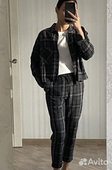 Женский костюм комплект рубашка и брюки в клетку
