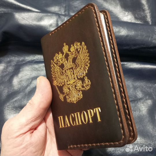 Обложка для паспорта, натуральная кожа-Крези Хорс