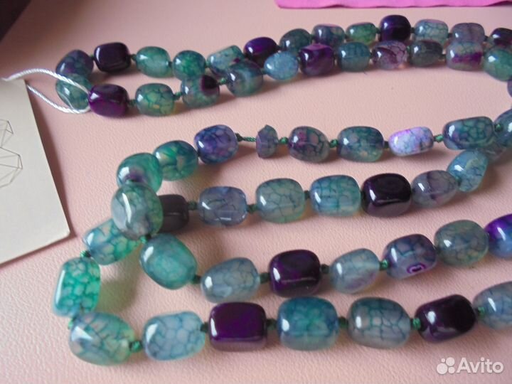 Бусы агат 105 см натур фиолетово-зелёного цвета