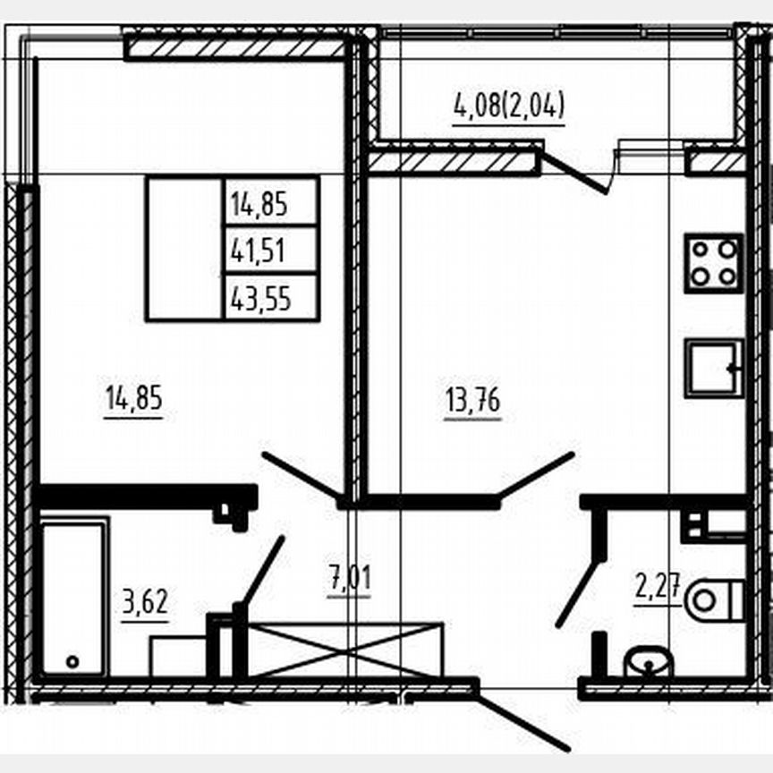 2-к. квартира, 41,5 м², 2/4 эт.