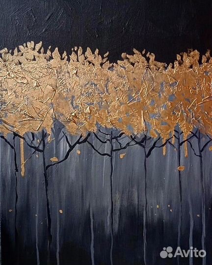 Картина золотые деревья абстракция