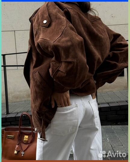 Бомбер-косуха женская коричневая экокожа