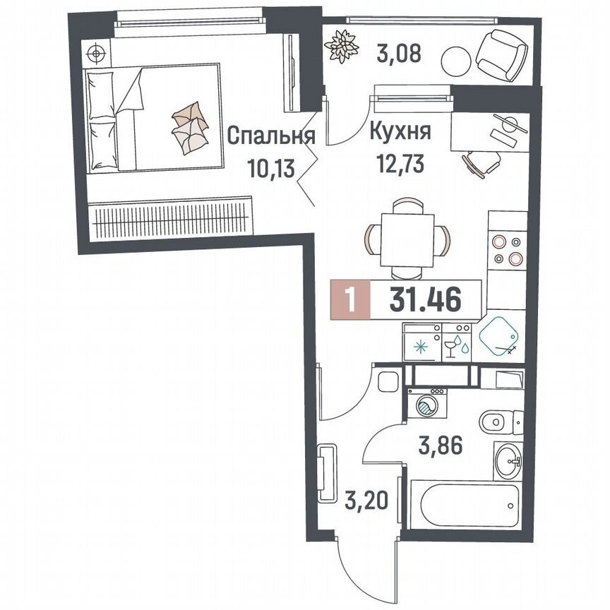 1-к. квартира, 31,5 м², 9/18 эт.