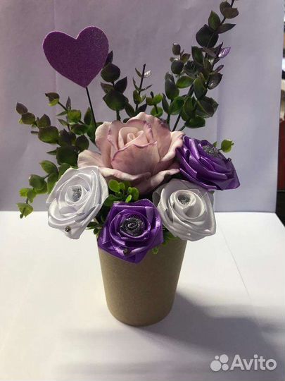 Букеты цветов из текстиля+мыла