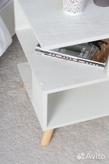 Тумба Прикроватная на деревянных ножках бетон пайн