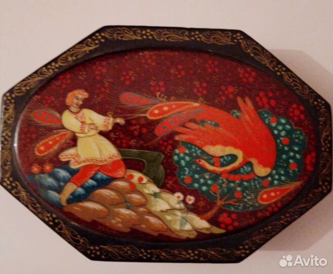 Шкатулка лаковая миниатюра Жар-птица в стиле Холуй