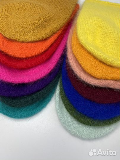 Шапка бини ручной работы пух норки