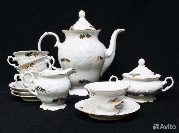 Сервиз чайный Белый с позолотой, Польша. 11 предм
