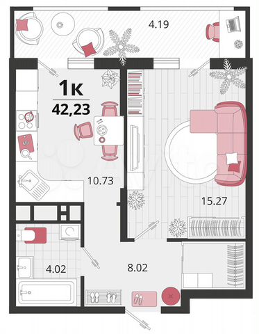 1-к. квартира, 42,2 м², 6/18 эт.