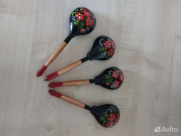Деревянные ложки хохлома СССР, новые, 4 шт