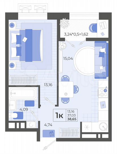 1-к. квартира, 38,7 м², 9/14 эт.