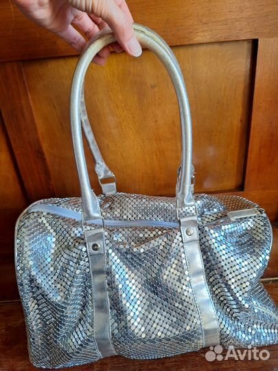 Сумка женская серебристая, металл/текстиль