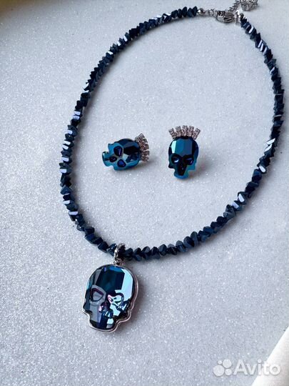 Колье металлик с кристаллом Sw Череп