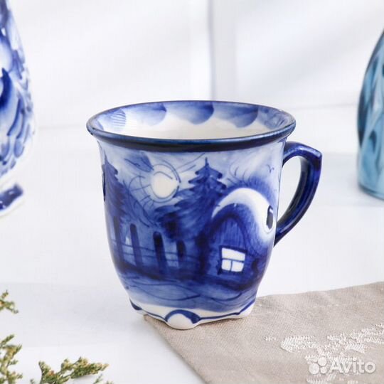 Бокал 'Сюжет', маленький, 8 х 8 см, гжель