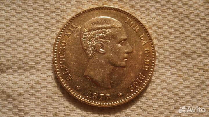 25 песет 1877 год.Испания. золото
