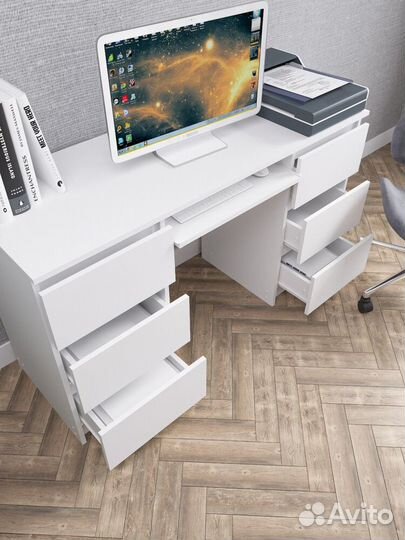 Компьютерный / письменный стол 6 ящ белый и графит