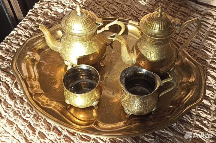 Латунный чайный- кофейный набор, металл, винтаж